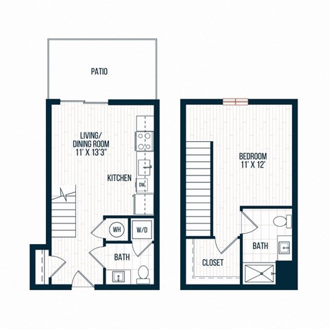 Floor plan for 1 bed, 1 bath, 820 sqft